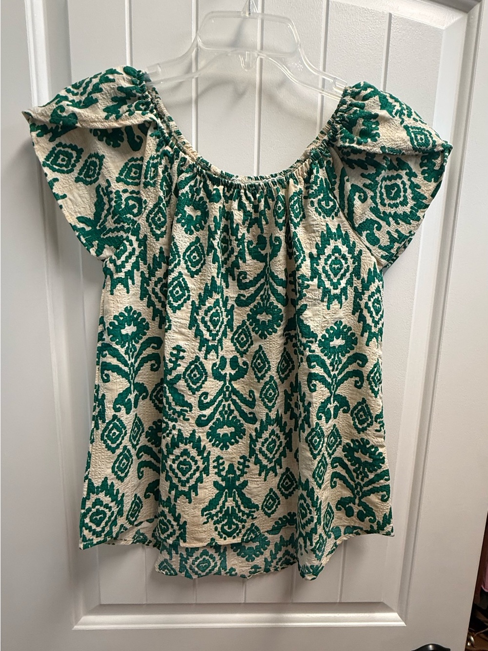 Cupio Anthropologie Women’s Size S Geometric Flutter Sleeve Top Boho NWOT